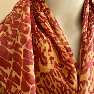 Vintage SILK CHIFFON long scarf. Animal, jungle print